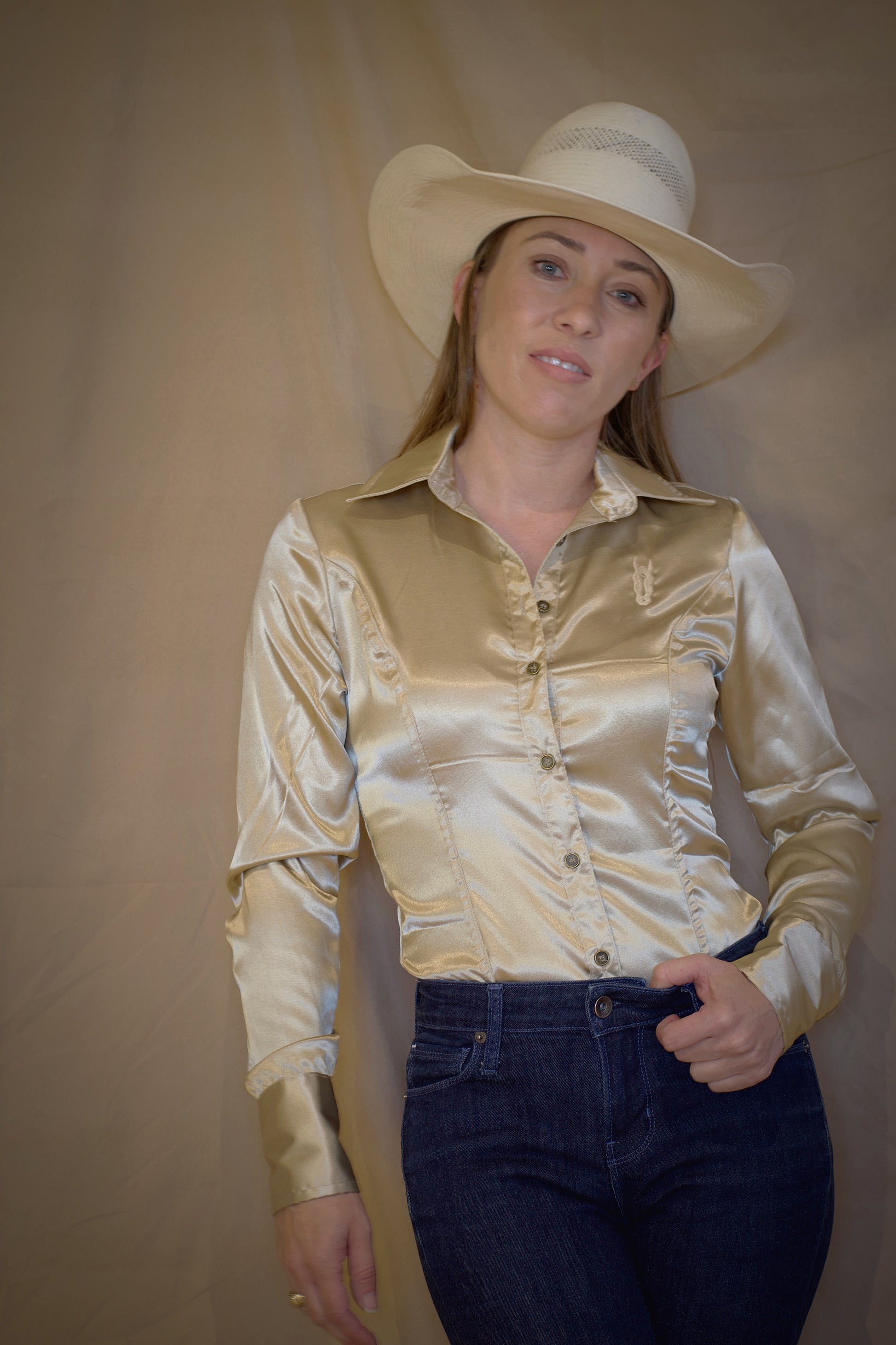 Champagne Satin Button Up Shirt
