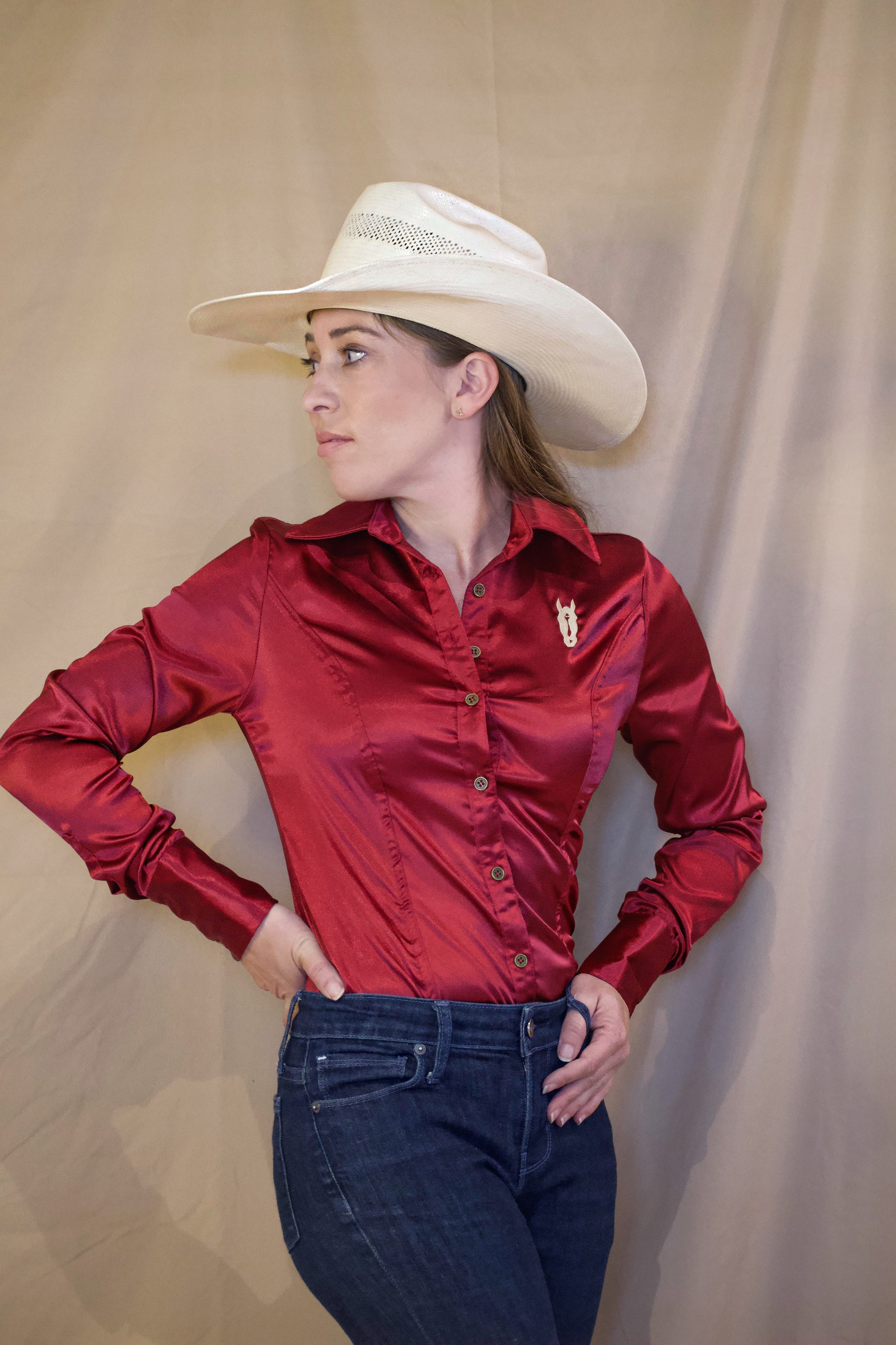 BURGUNDY SATIN PERFORMANCE RODEO SHIRT X-LARGE BURGUNDY SATIN PERFORMANCE RODEO SHIRT X-LARGE