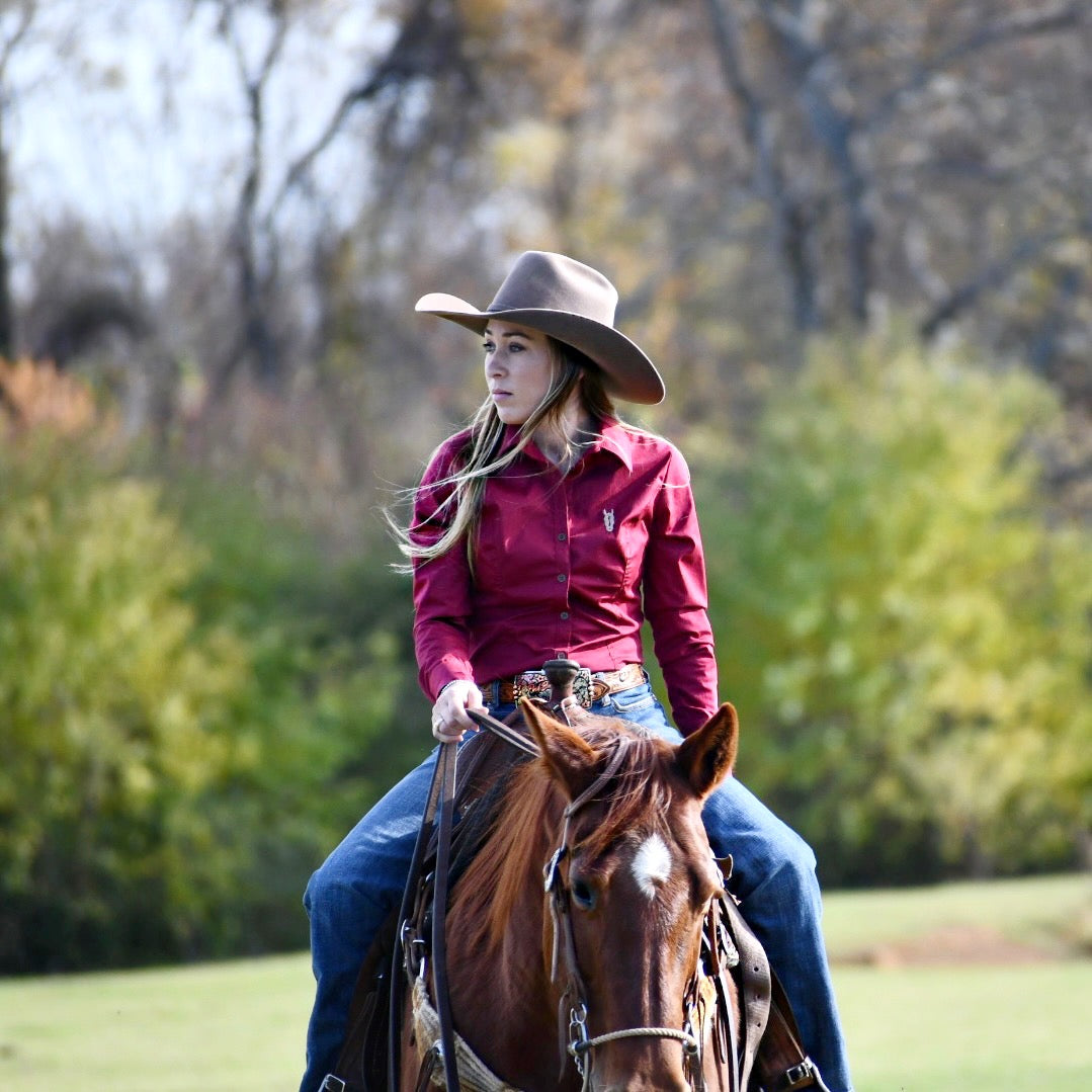 Carmine Red Women's Button Up Shirt