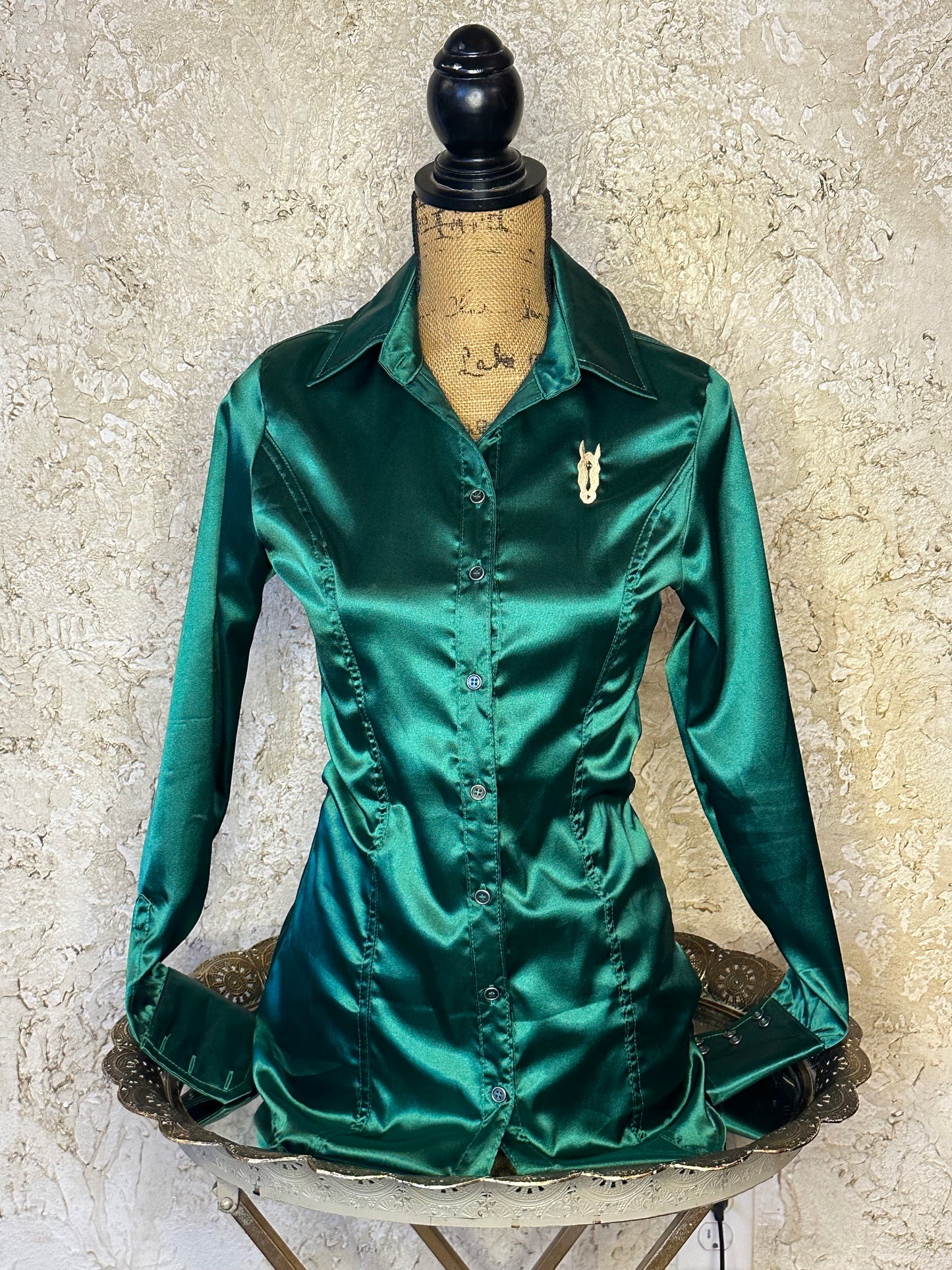 Pine Green Satin Button Up Shirt