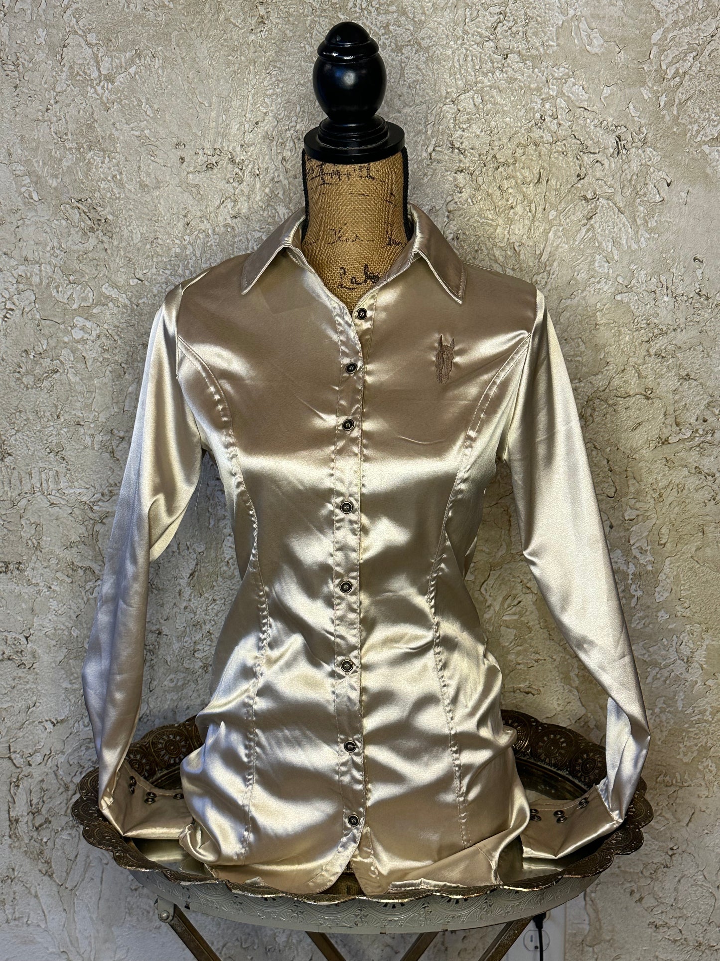 Champagne Satin Button Up Shirt