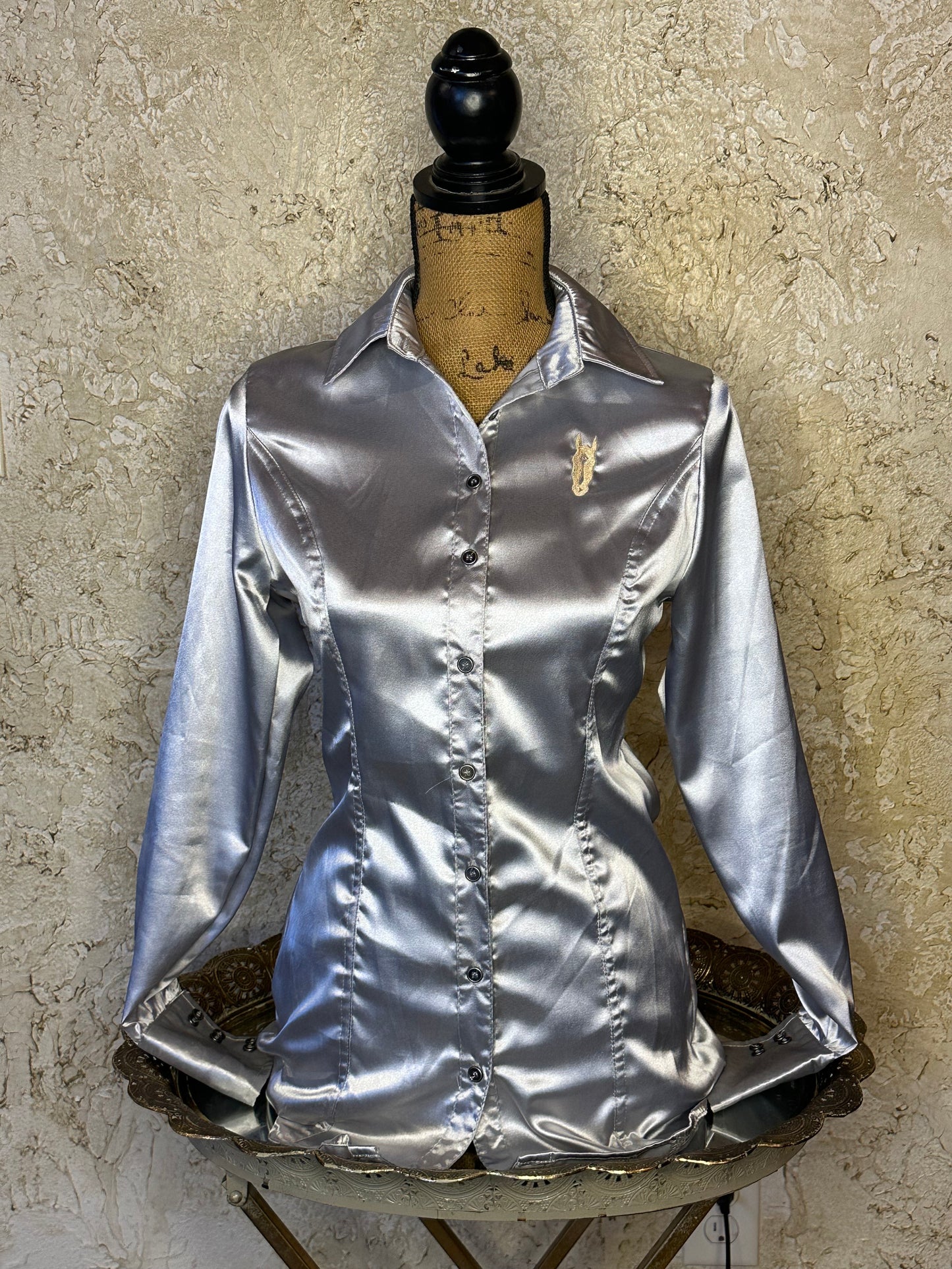 Silver Satin Button Up Shirt