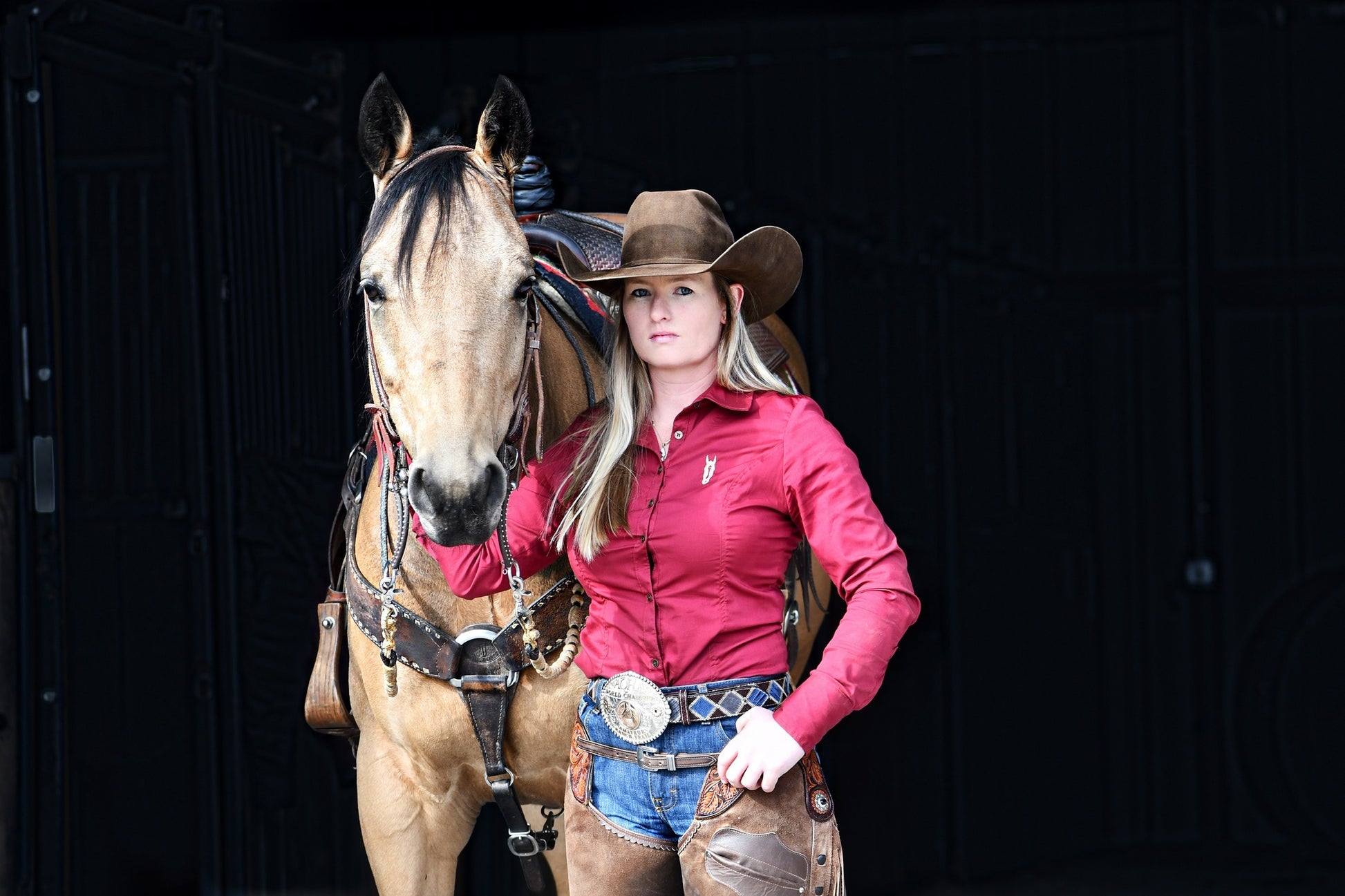 Carmine Red Women's Button Up Shirt