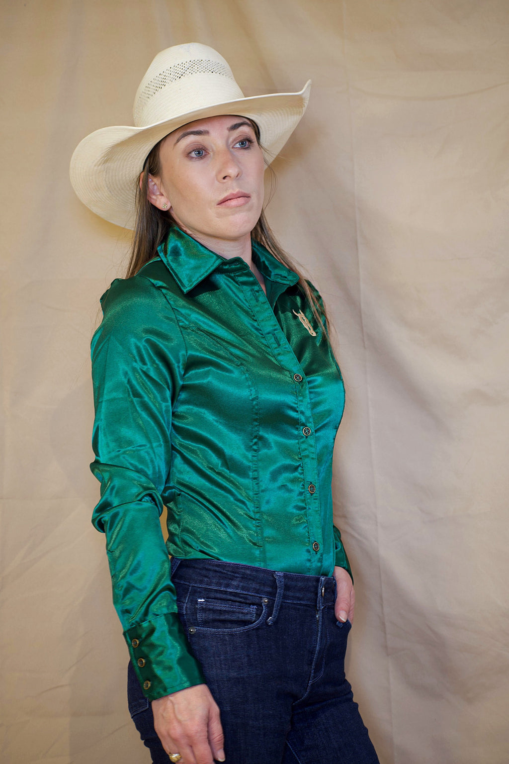 Pine Green Satin Button Up Shirt