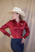 Burgundy Satin Button Up Shirt
