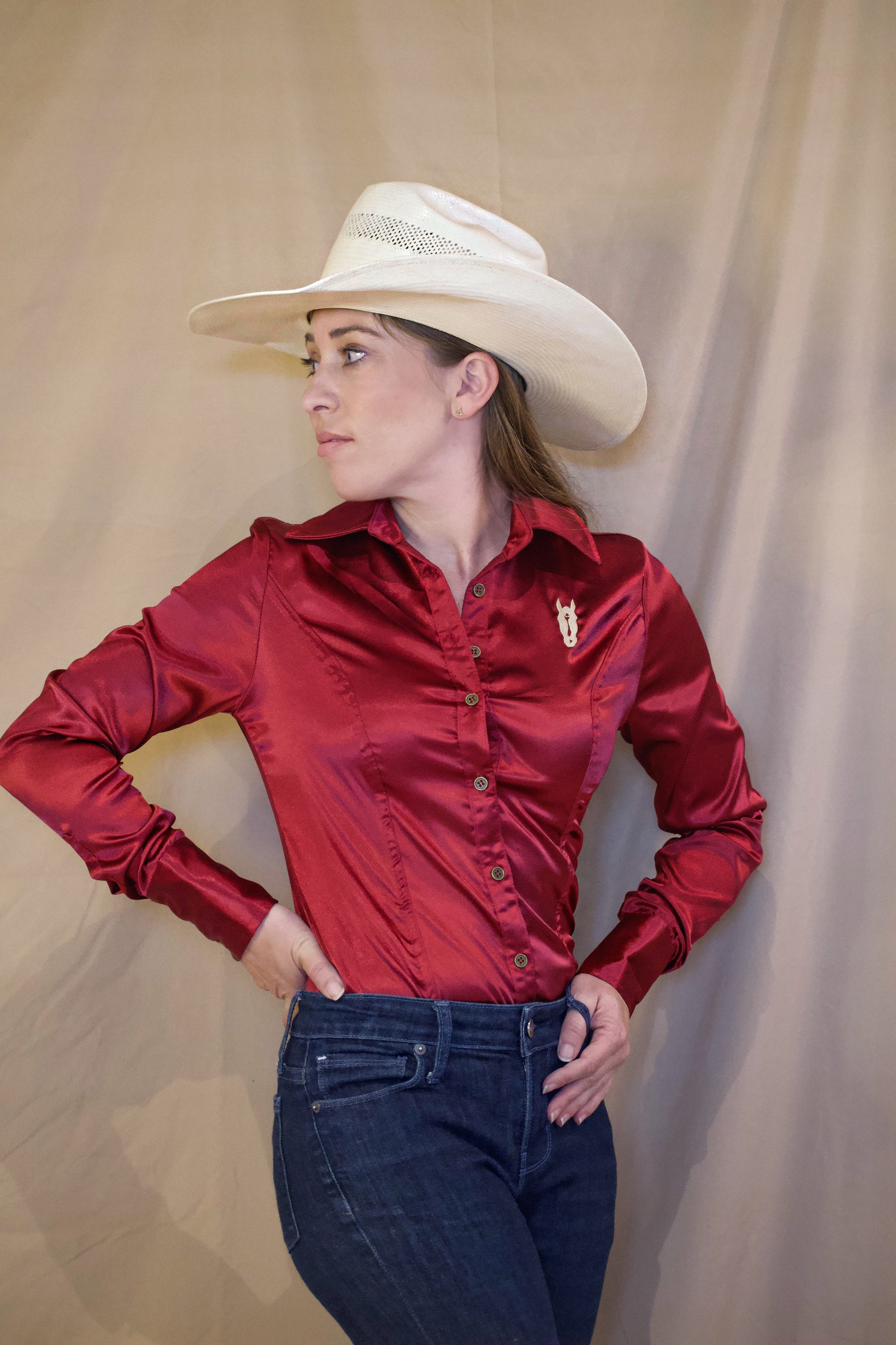 Burgundy Satin Button Up Shirt