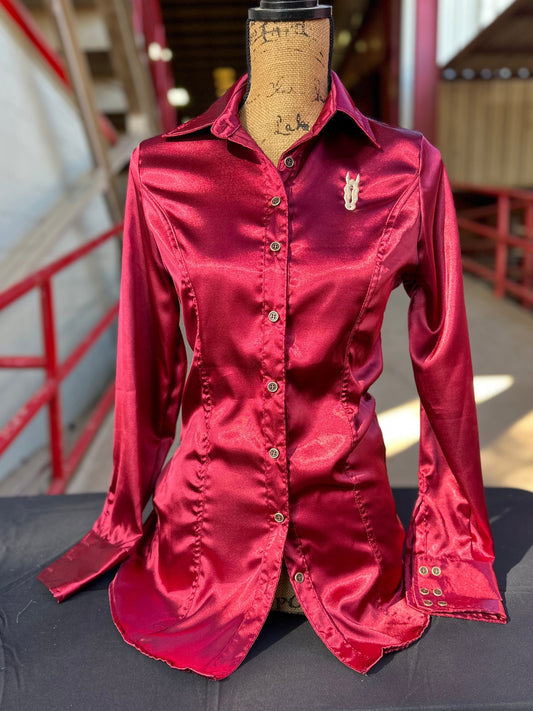 Burgundy Satin Button Up Shirt