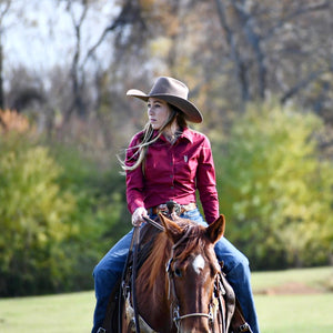 Carmine Red Women's Button Up Shirt