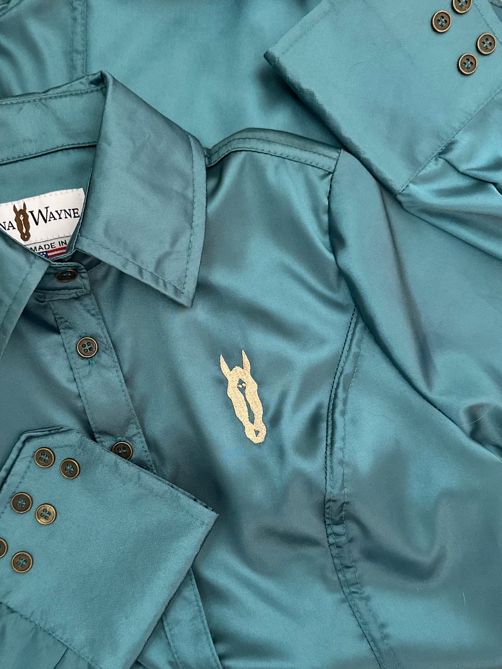 Charmeuse Satin Button-Up Shirt - Coastal