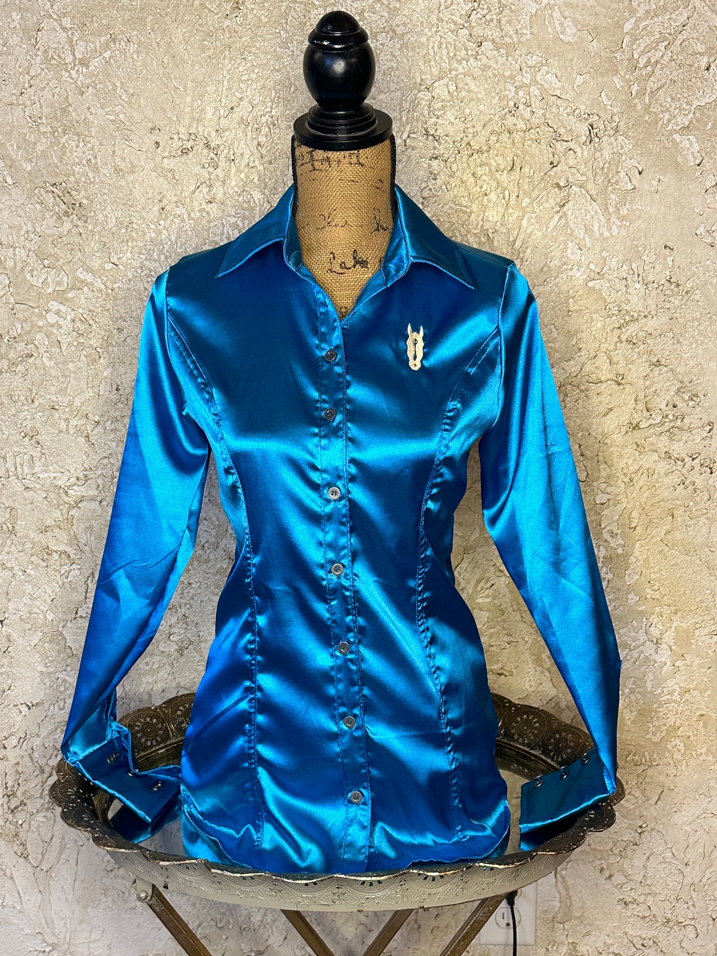 Zuni Blue Satin Button Up Shirt