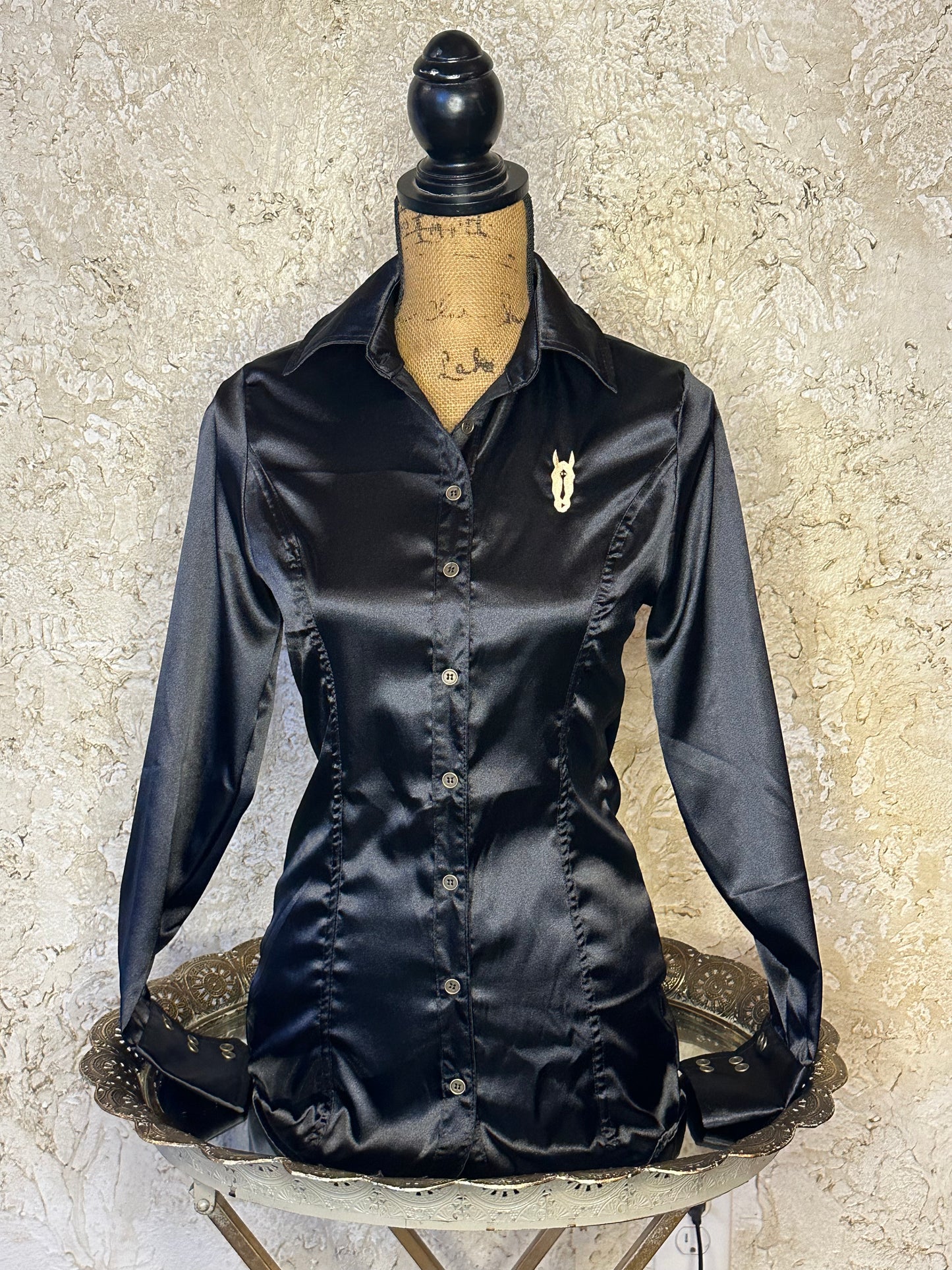 Black Satin Button Up Shirt