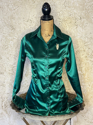 Pine Green Satin Button Up Shirt