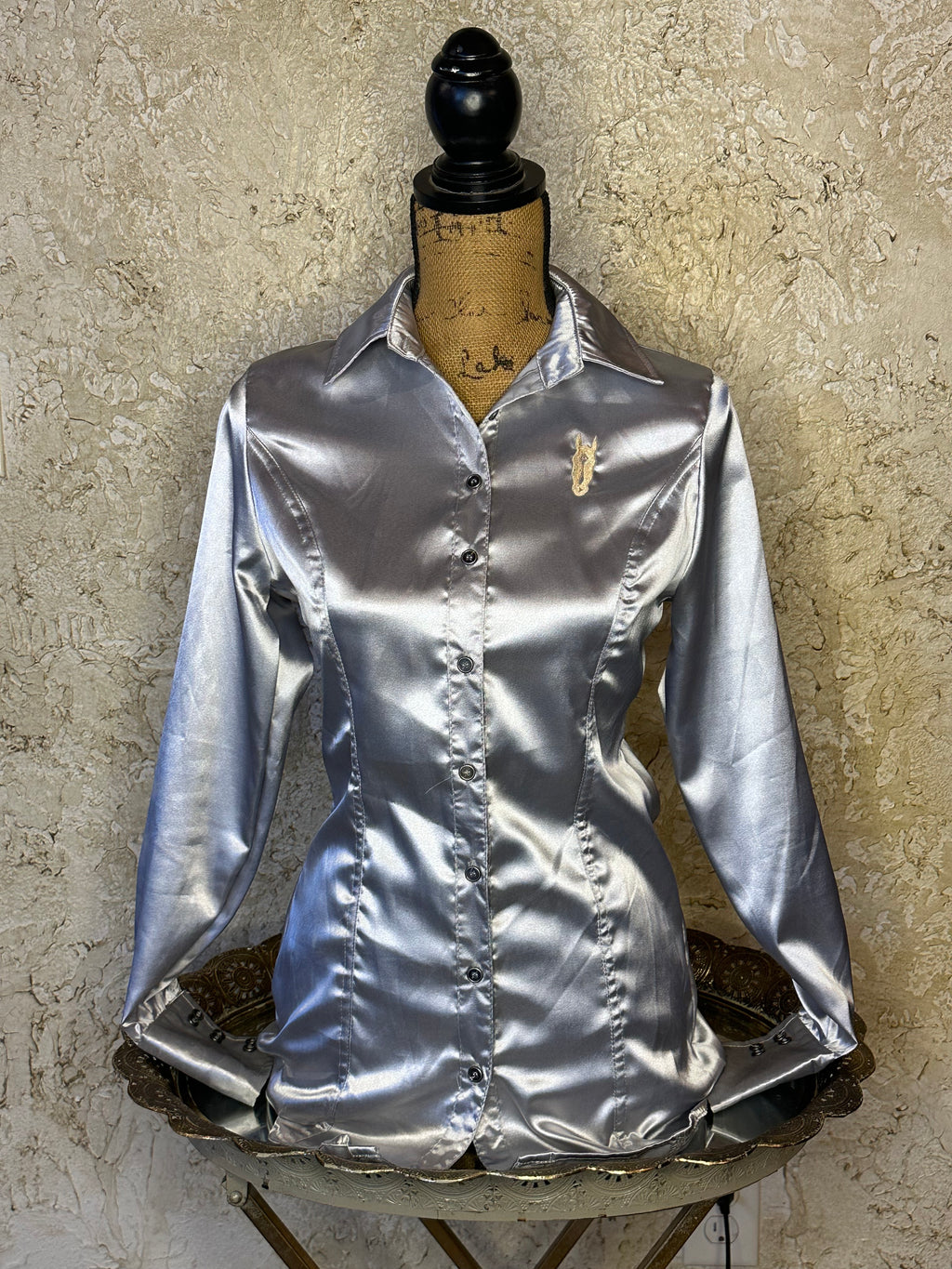 Silver Satin Button Up Shirt