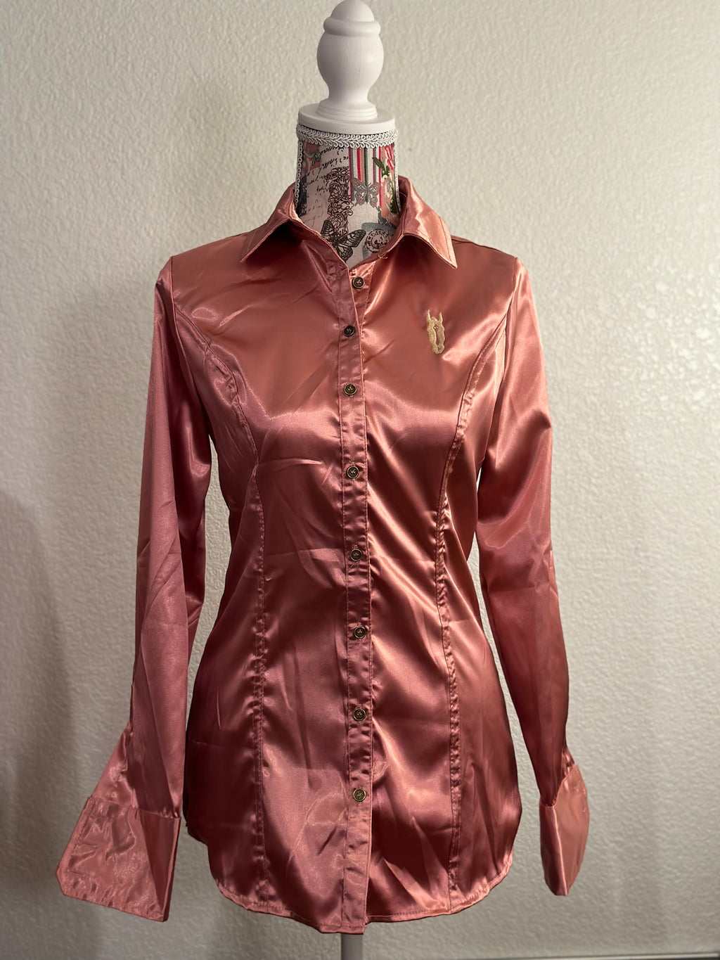 Vintage Rose Satin Button Up