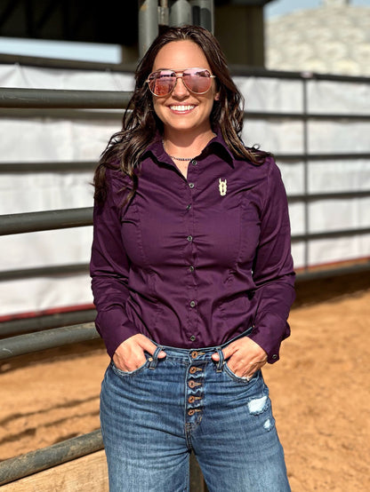 Eggplant Purple Women's Button Up Shirt